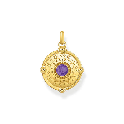 Thomas Sabo Yellow Gold-Plated Sterling Silver Cosmic Amulet Purple CZ Eye Pendant