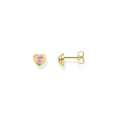 Thomas Sabo Gold Plated Sterling Silver Cosmic Heart Pink CZ Stud Earrings