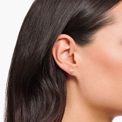 Thomas Sabo Gold Plated Sterling Silver Cosmic Heart Pink CZ Stud Earrings