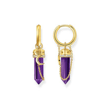 Load image into Gallery viewer, Thomas Sabo Gold Plated Sterling Silver Cosmic Synthetic Amethyst Hoop Earrings
