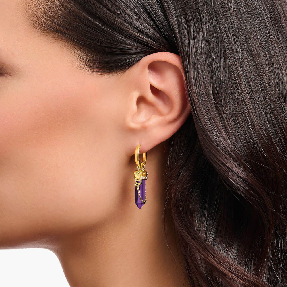 Thomas Sabo Gold Plated Sterling Silver Cosmic Synthetic Amethyst Hoop Earrings