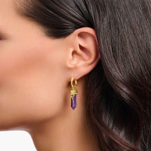 Load image into Gallery viewer, Thomas Sabo Gold Plated Sterling Silver Cosmic Synthetic Amethyst Hoop Earrings