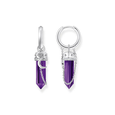 Thomas Sabo Sterling Silver Cosmic Synthetic Amethyst Hoop Earrings