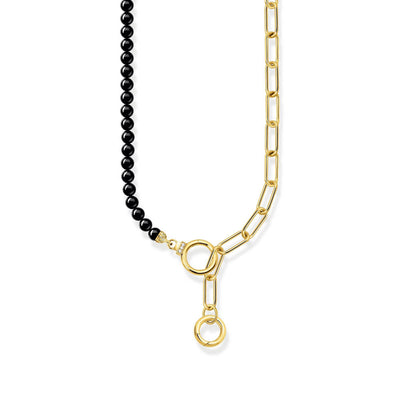 Thomas Sabo Gold Plated Sterling Silver Cosmic Black Agate Bead 42-47cm Chain