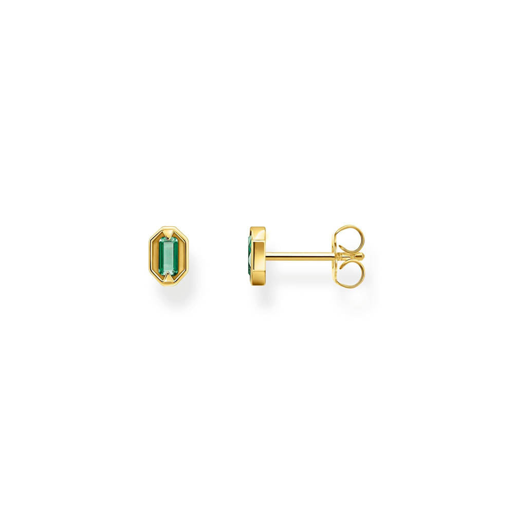 Thomas Sabo Gold Plated Sterling Silver Crocodile Rock Green Stud Earrings