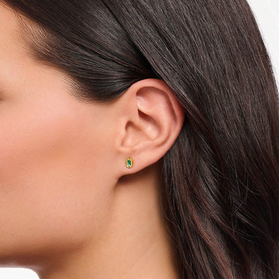 Thomas Sabo Gold Plated Sterling Silver Crocodile Rock Green Stud Earrings