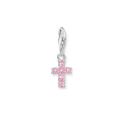 Thomas Sabo Sterling Silver Charmista Pink Zirconia Cross Charm