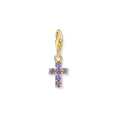 Thomas Sabo Gold Plated Sterling Silver Charmista Purple CZ Cross Charm