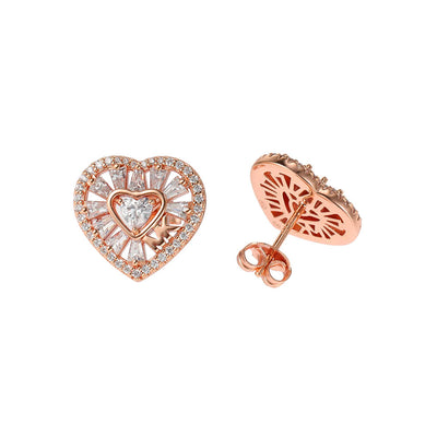 Michael Kors Rose Gold Plated Tapered Baguette CZ Heart Stud Earrings