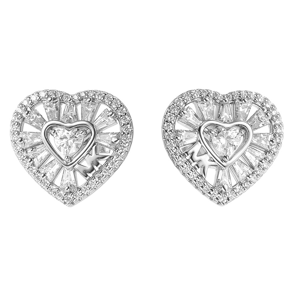 Michael Kors Sterling Silver Tapered Baguette Heart Stud Earrings