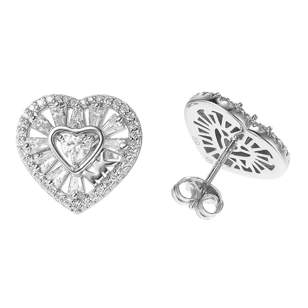 Michael Kors Sterling Silver Tapered Baguette Heart Stud Earrings