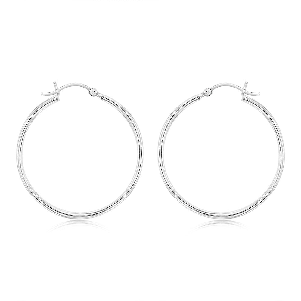 Sterling Silver Ribbed 30mm Hoop Earrings