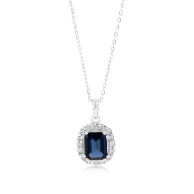 Blue And White Zirconia Pendant On 42+3cm Chain