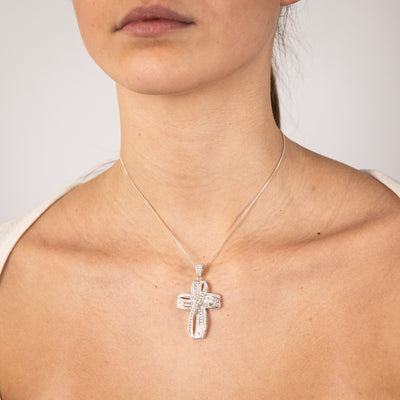 Sterling Silver Zirconia Fancy Cross Pendant
