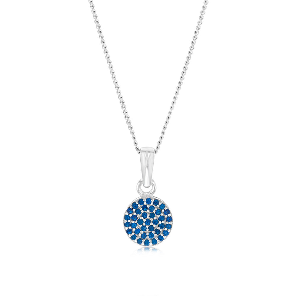 Sterling Silver Round Blue Zirconia Pendant