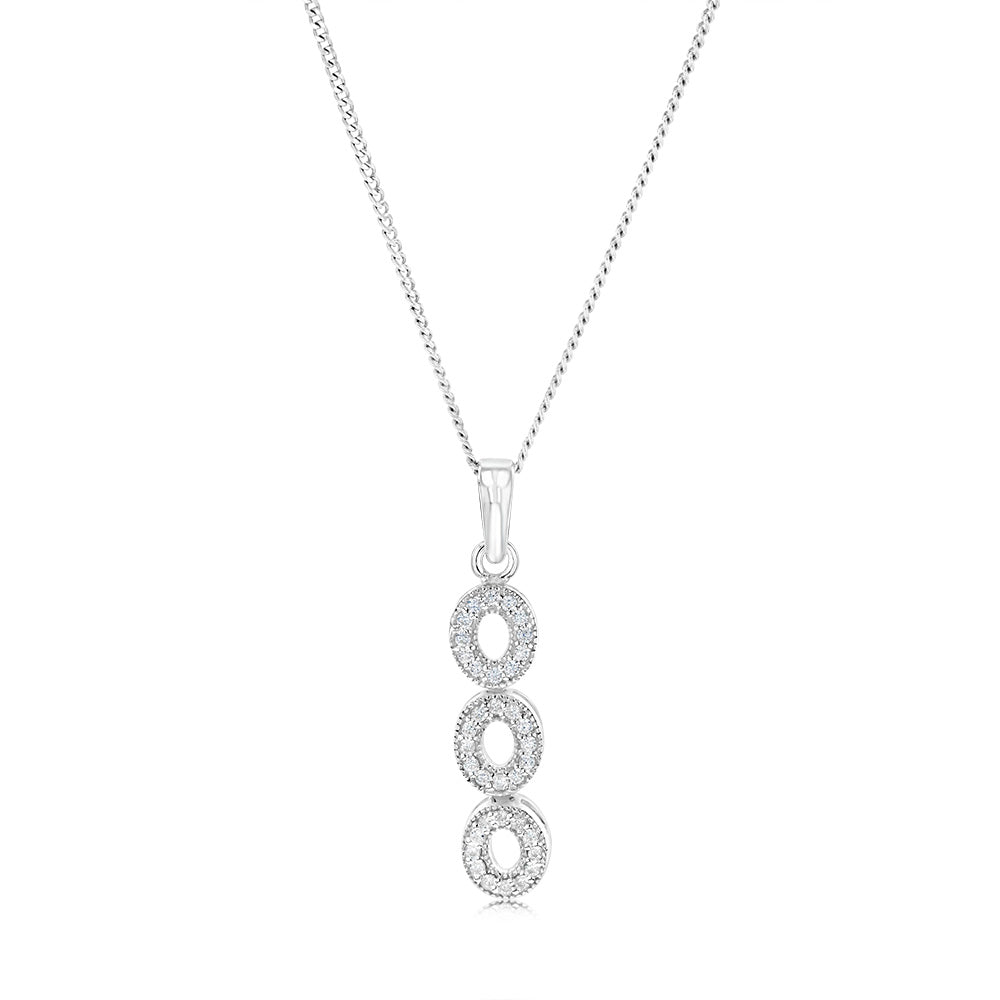 Sterling Silver Zirconia Three Oval Pendant