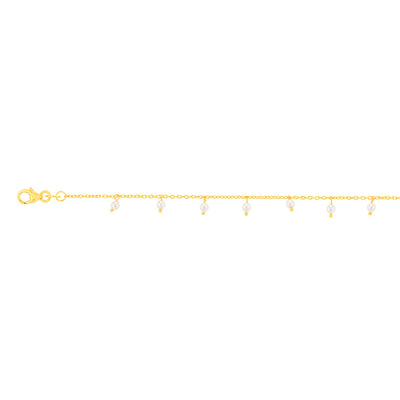 Sterling Silver Gold Plated Simulated Pearl Charm 19cm Bracelet