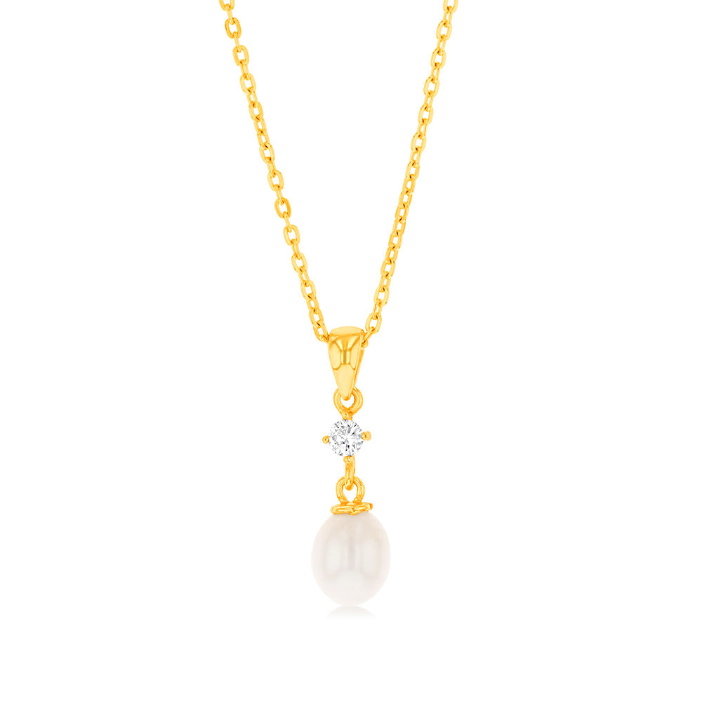 Sterling Silver Gold Plated Fresh Water Pearl Pendant On Chain