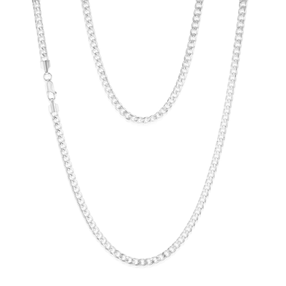 Sterling Silver Curb Beveled 55cm Chain