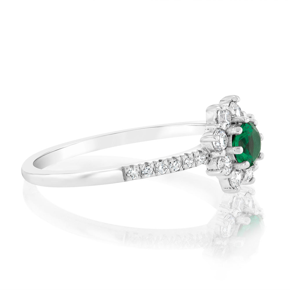 Sterling Silver White And Green Zirconia Ring