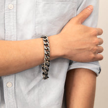 Load image into Gallery viewer, Sterling Silver Oxidised 13mm Dot Pattern Curb 23cm Bracelet