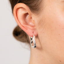 Load image into Gallery viewer, Sterling Silver Twisted Polished Triangle Hoop Earrings