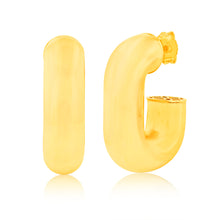 Load image into Gallery viewer, Sterling Silver Gold Plated Polished Oval 3/4th Hoop Earrings