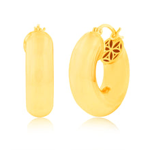 Load image into Gallery viewer, Sterling Silver Gold Plated Polished Round Hoop Earings