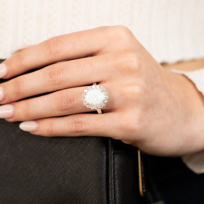 Sterling Silver Zirconia And Created Opal Oval Ring