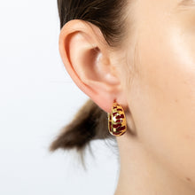 Load image into Gallery viewer, Sterling Silver Gold Plated Deep Red Enamel Tiger Pattern Wide 14mm Hoop Earrings