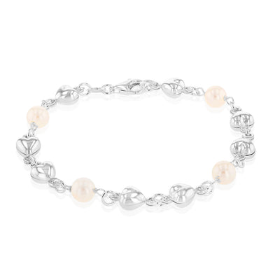 Sterling Silver Heart And Bead Charm 19cm Bracelet