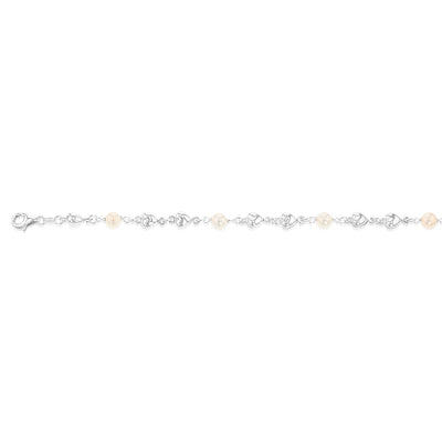 Sterling Silver Heart And Bead Charm 19cm Bracelet