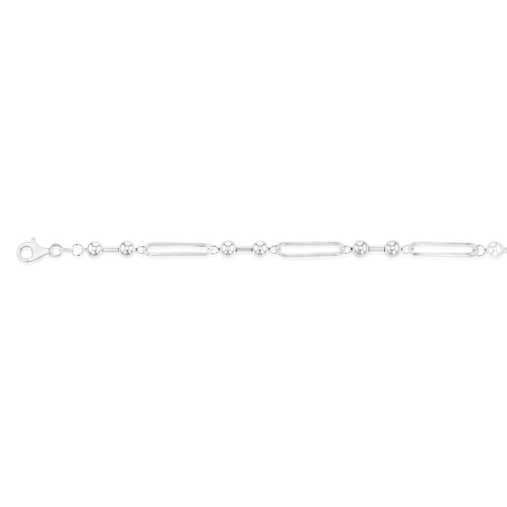 Sterling Silver Link And Ball 20cm Bracelet