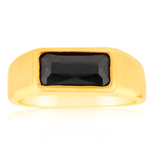 Load image into Gallery viewer, Sterling Silver Gold Plated Black Rectangle Zirconia Ring