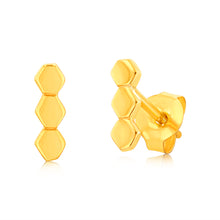 Load image into Gallery viewer, Sterling Silver Gold Plated Triple Hexagon Stud Earrings