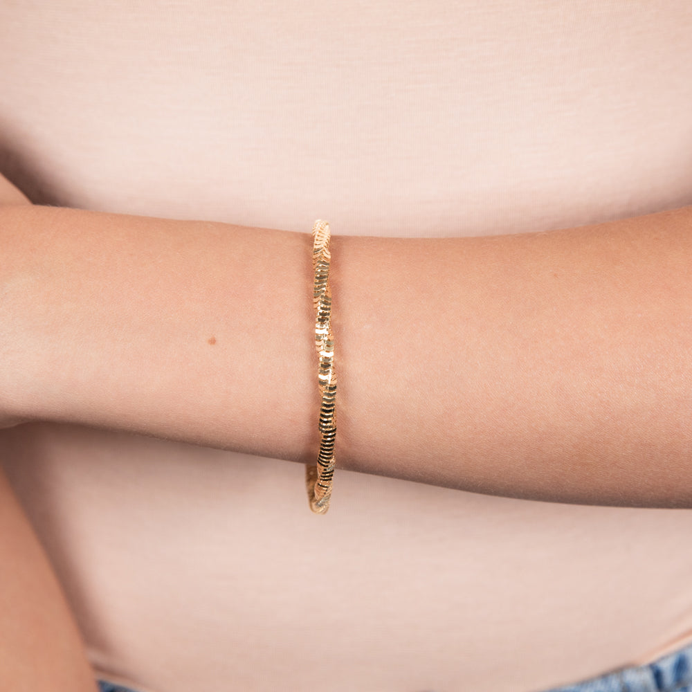 Sterling Silver Gold Plated Diamond Cut Square Snake 19cm Bracelet