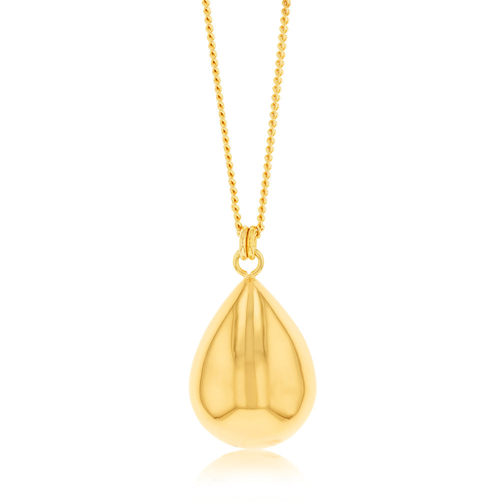 Sterling Silver Gold Plated Polished Tear Drop Pendant On Chain