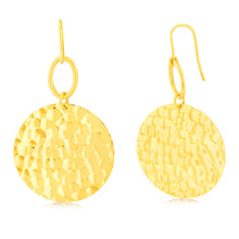 Load image into Gallery viewer, Sterling Silver Gold Plated Patterned Round Disc Hook Earrings