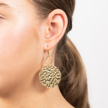 Load image into Gallery viewer, Sterling Silver Gold Plated Patterned Round Disc Hook Earrings