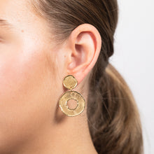 Load image into Gallery viewer, Sterling Silver Gold Plated Patterned Hoop Drop Earrings