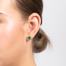 Load image into Gallery viewer, Sterling Silver Gold Plated Green Four Leaf Enamel Flower Stud Earrings