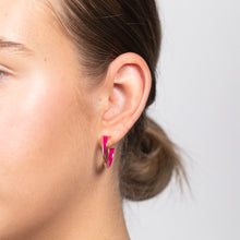 Load image into Gallery viewer, Sterling Silver Gold Plated Pink Enamel 3/4th Hoop Earrings