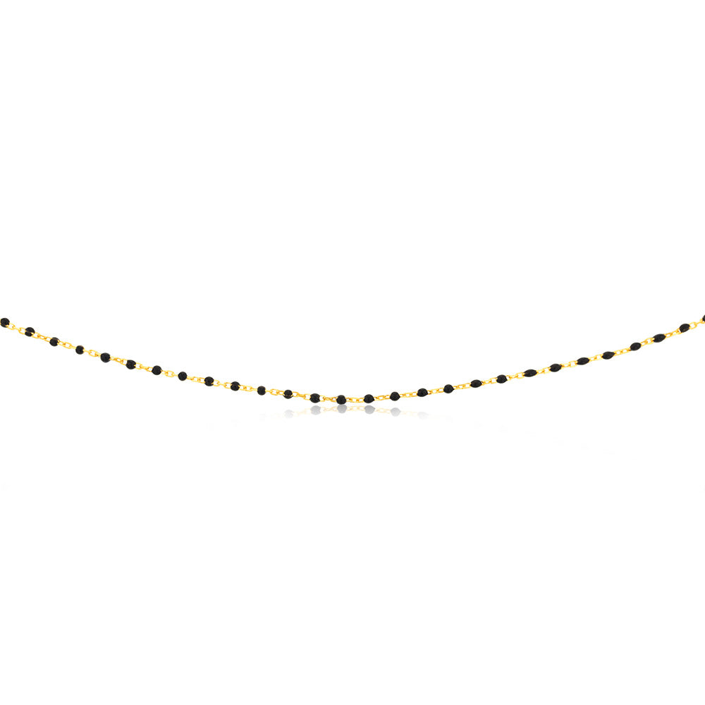 Sterling Silver Gold Plated Black Enamel Fancy 42+3cm Chain