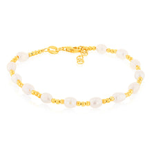 Load image into Gallery viewer, Sterling Silver Gold Plated Fresh Water Pearl And Gold Beads 17+2cm Bracelet