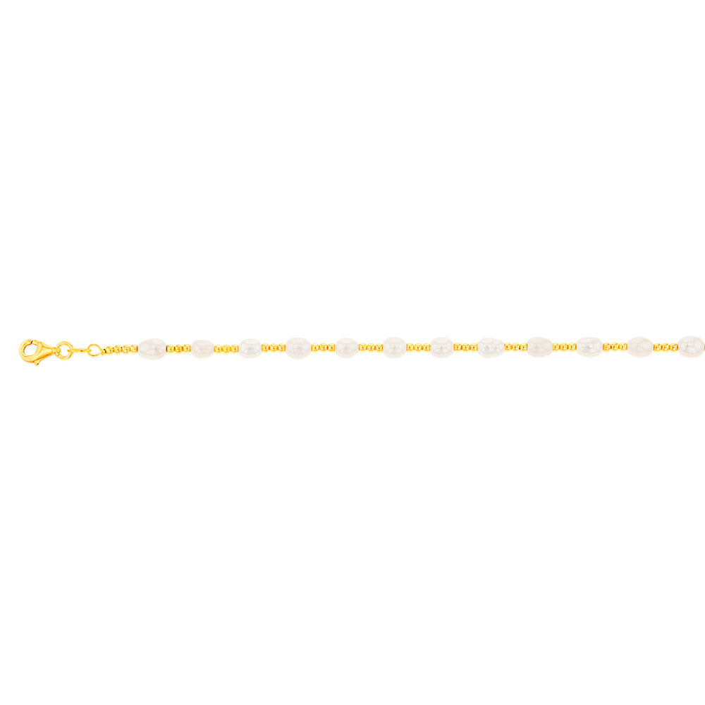 Sterling Silver Gold Plated Fresh Water Pearl And Gold Beads 17+2cm Bracelet