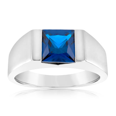 Sterling Silver Created Blue Sapphire Fancy Ring