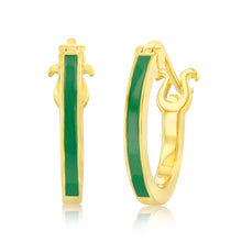 Load image into Gallery viewer, Sterling Silver Gold Plated Green Enamel Hoop Earrings