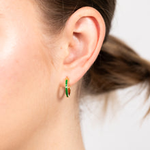 Load image into Gallery viewer, Sterling Silver Gold Plated Green Enamel Hoop Earrings