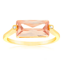 Load image into Gallery viewer, Sterling Silver Gold Plated Champane Rectangular Zirconia Ring