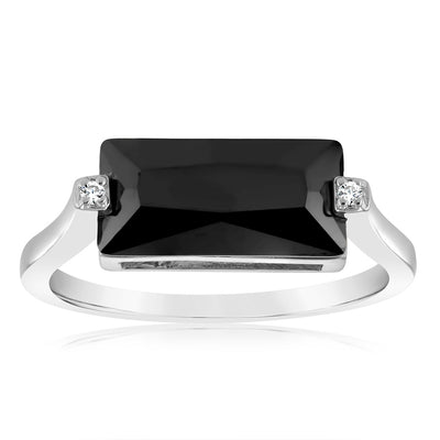 Sterling Silver Black Rectangular Zirconia Ring